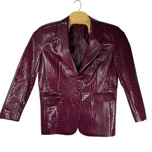 Nasty Gal‎ Croc Embossed Faux Leather Blazer Burgundy Size 4